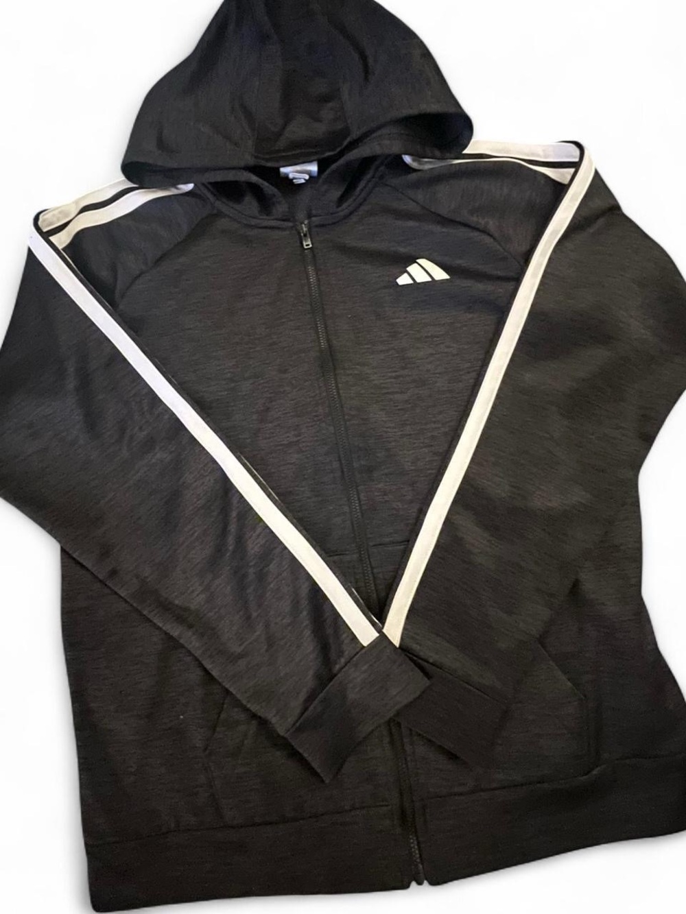 adidas Black Hoodie Track Jacket and Pants with White Stripes - Picture 2 of 5